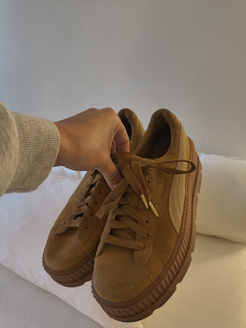 Puma Fenty Rihanna Shoes Size W10 Tan Suede Chunky Platform Creeper Sneaker